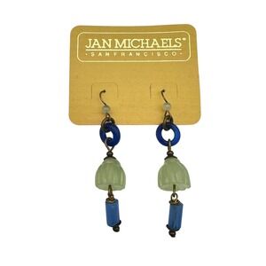 Vintage Jan Michaels San Francisco Blue Green Stone Glass Drop Dangle Earrings